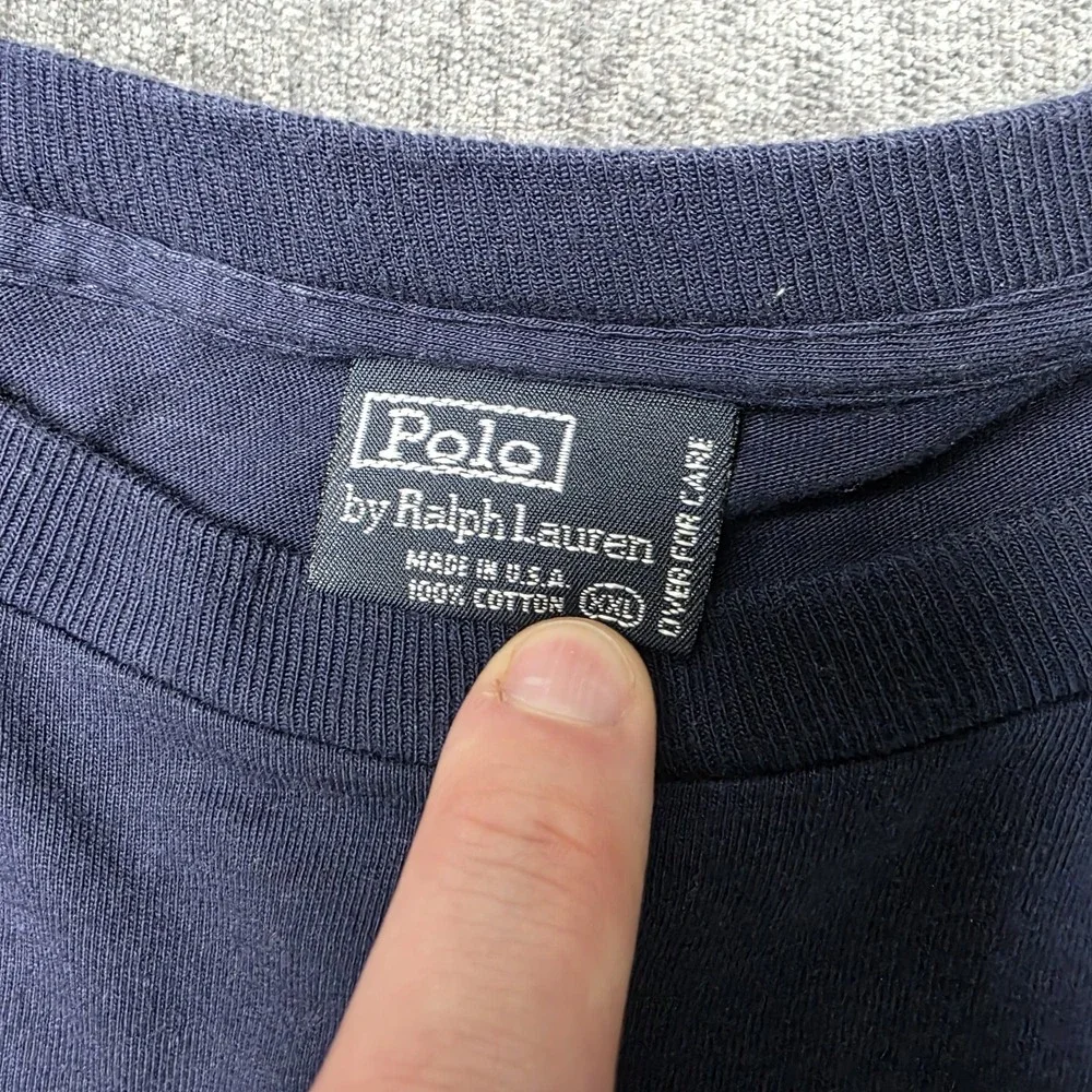 Vtg Made USA Polo Ralph Lauren Bear Selvedge Pocket T Shirt Long Sleeve XXL 2XL